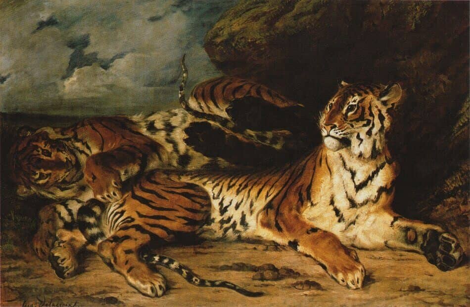 A Young Tiger Playing with its Mother by Eugene Delacroix