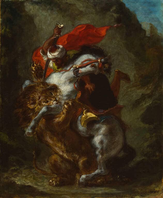 Arab Horseman Attacked by a Lion by Eugene Delacroix