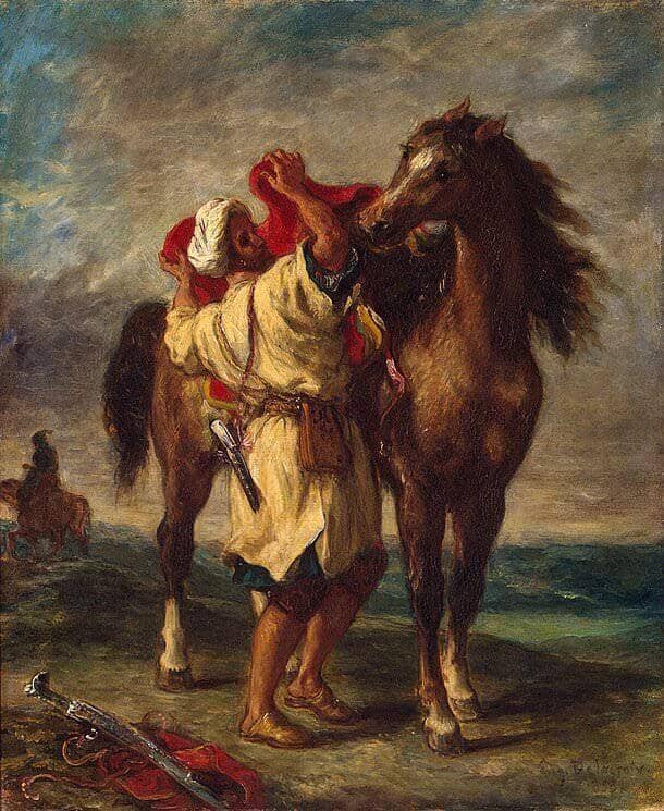 Arab Saddling his Horse by Eugene Delacroix