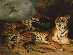 A Young Tiger Playing with its Mother by Eugene Delacroix