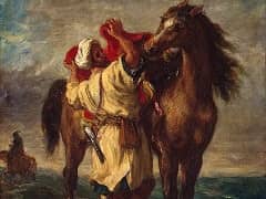 Arab Saddling his Horse by Eugene Delacroix